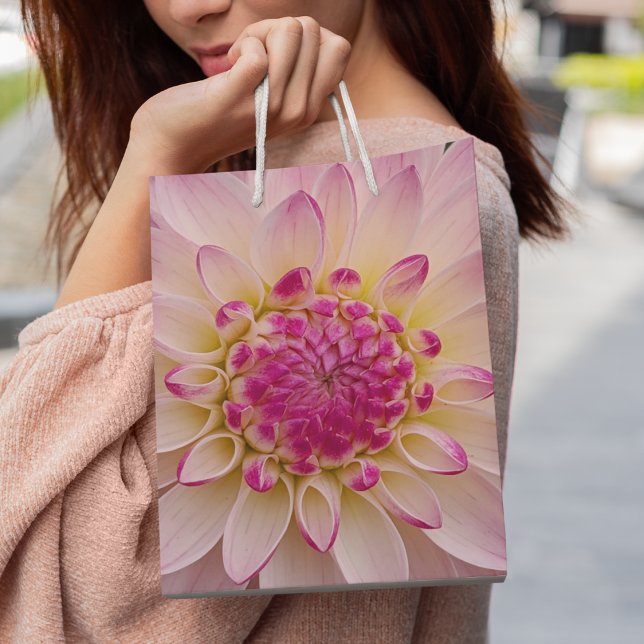 Pink Dahlia Petals Floral Macro Photo Medium Gift Bag (In Situ)