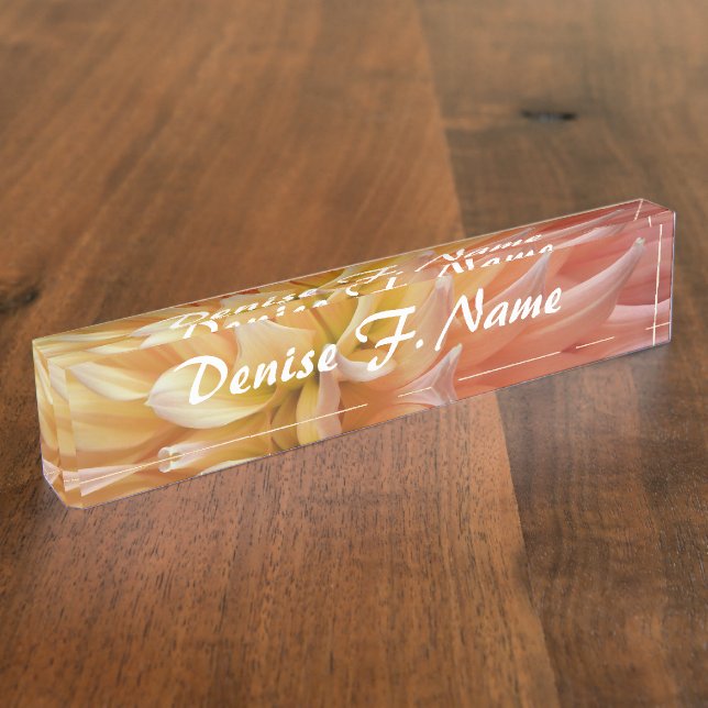 Pink Dahlia Petals Personalised Floral Nameplate (Side)