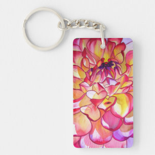 Pink Dahlia watercolour fine art keychain