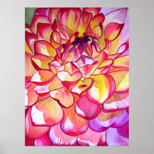 Pink Dahlia watercolour fine art poster