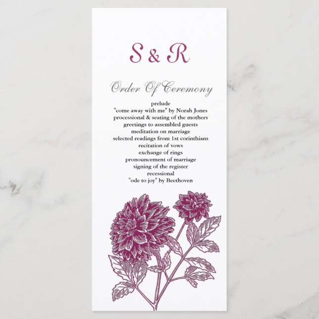 Pink,dahlia Wedding program (Front)