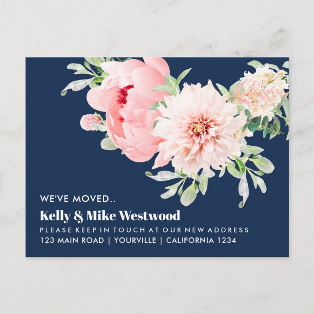 Pink Dahlia We've moved New address New House Postcard (Front)