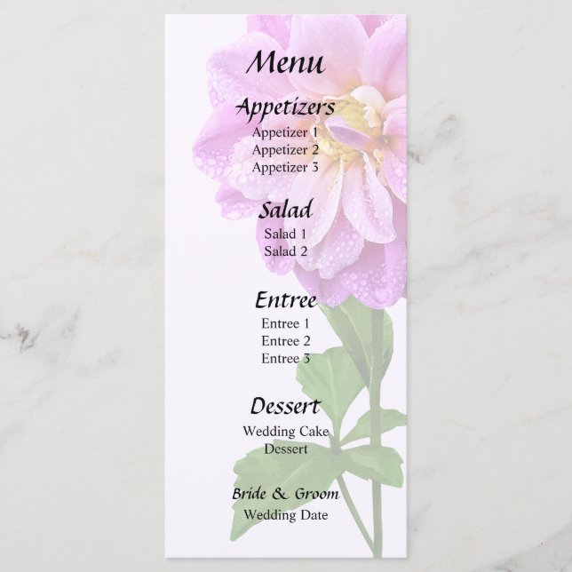 Pink Dahlia With Dew Menu (Front)