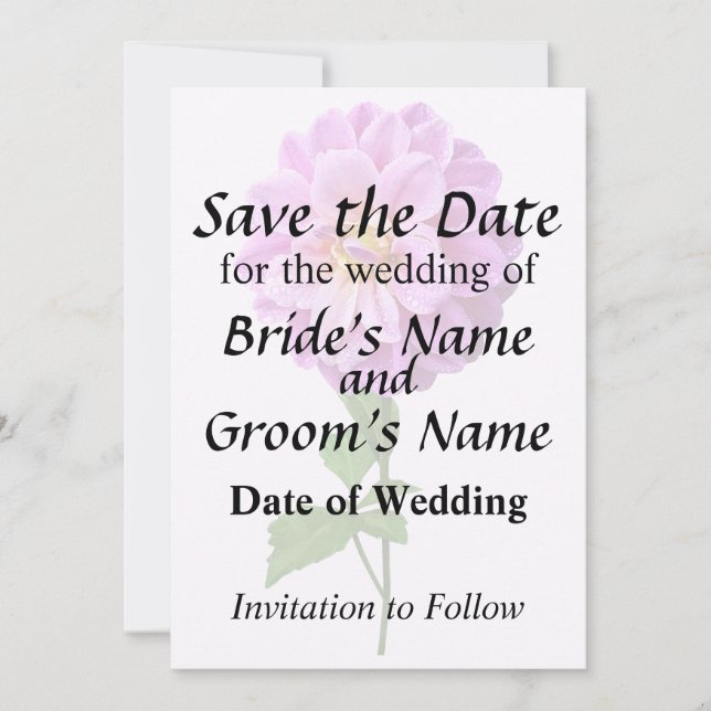 Pink Dahlia With Dew Save The Date (Front)