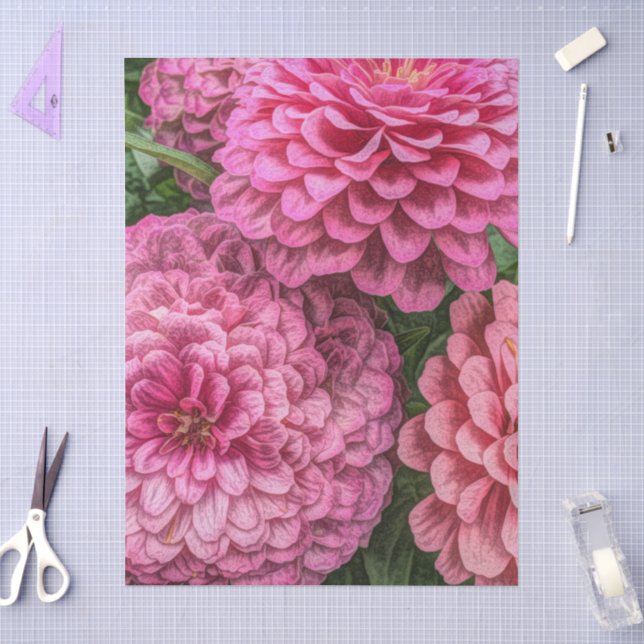 Pink Dahlias Flowers Tissue Paper (Craft)