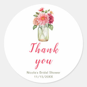 Pink Dahlias Mason Jar Bridal Shower Classic Round Sticker
