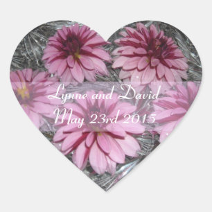 Pink Dahlias Save the Date Heart Sticker
