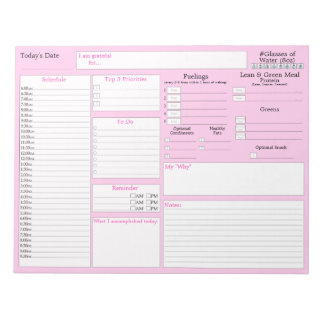 Pink | Daily Planner | 5 and 1 Food Journal Notepad
