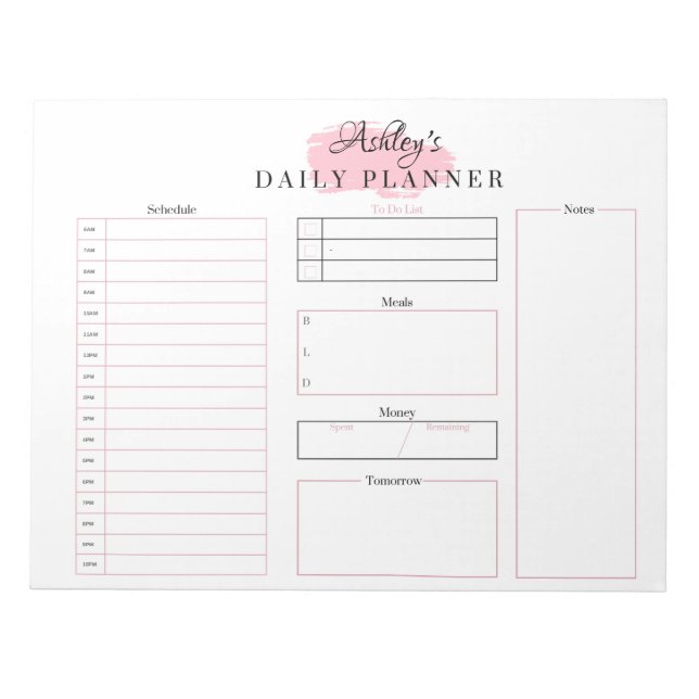 Pink Daily Planner Notepad | Pink Schedule (Front)