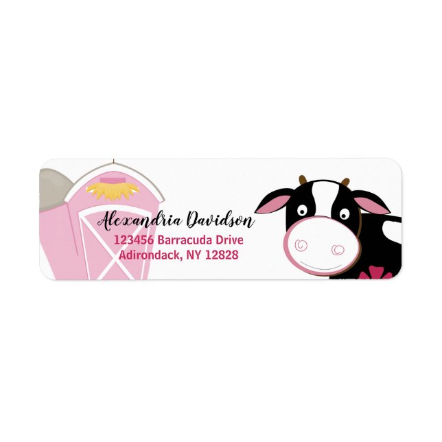 Pink Dairy Cow Custom Address Labels (Front)