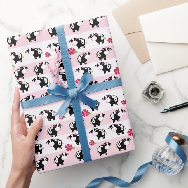 Pink Dairy Cow Farm Theme Wrapping Paper (Gifting)