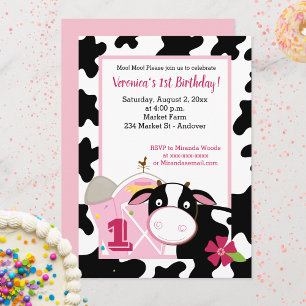 Pink Dairy Cow Girl Any Age Birthday Invitation