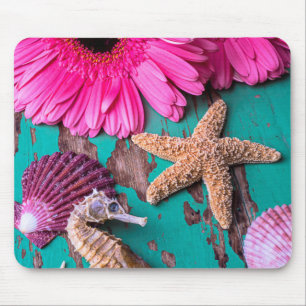 Pink Daises And Seahorse With Starfish Mouse Pad