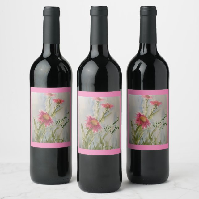 Pink Daises Wine Label (Bottles)