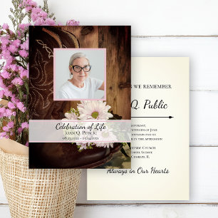 Pink Daisies and Cowboy Boots Celebration of Life Invitation