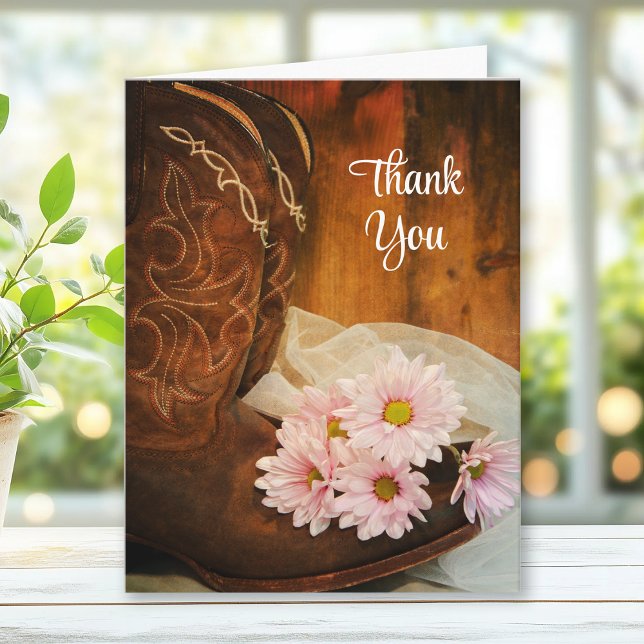 Pink Daisies and Cowboy Boots Western Thank You Card (Creator Uploaded)