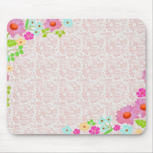 Pink Daisies and Lace Pattern Vintage Country Mouse Pad