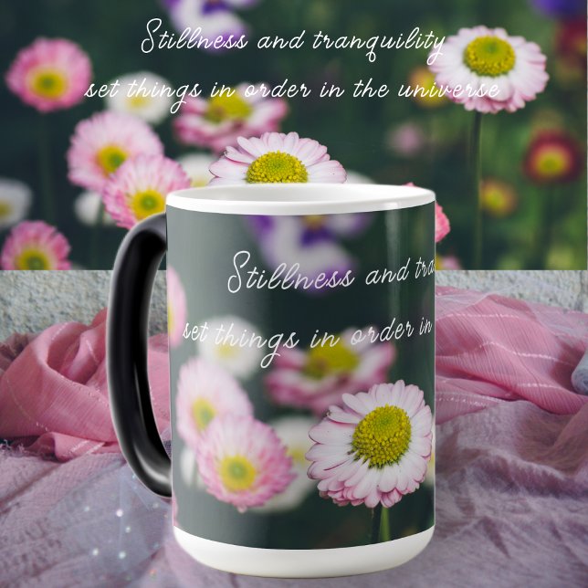 Pink daisies and pansies in the green garden magic mug (Creator Uploaded)