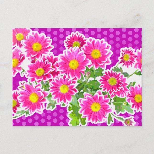 Pink Daisies / Asters Bouquet & Dots + your idea Postcard (Front)