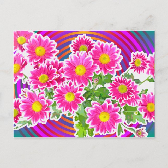 Pink Daisies / Asters Bouquet & Strips + your idea Postcard (Front)