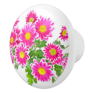 Pink Daisies / Asters Bouquet + your ideas Ceramic Knob