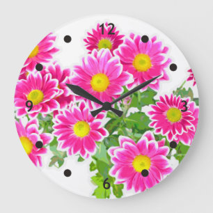 Pink Daisies / Asters Bouquet + your ideas Large Clock