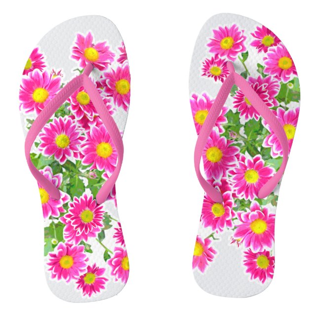 Pink Daisies / Asters Bouquet + your ideas Thongs (Footbed)