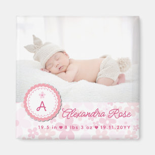 Pink Daisies Baby Girl Birth Announcement Photo Magnet