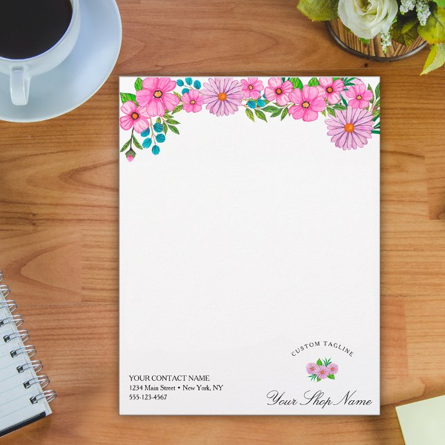 Pink daisies, Business name & logo Custom Letterhead (Creator Uploaded)