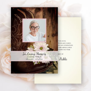 Pink Daisies Cowboy Boot Funeral Memorial Sympathy Thank You Card