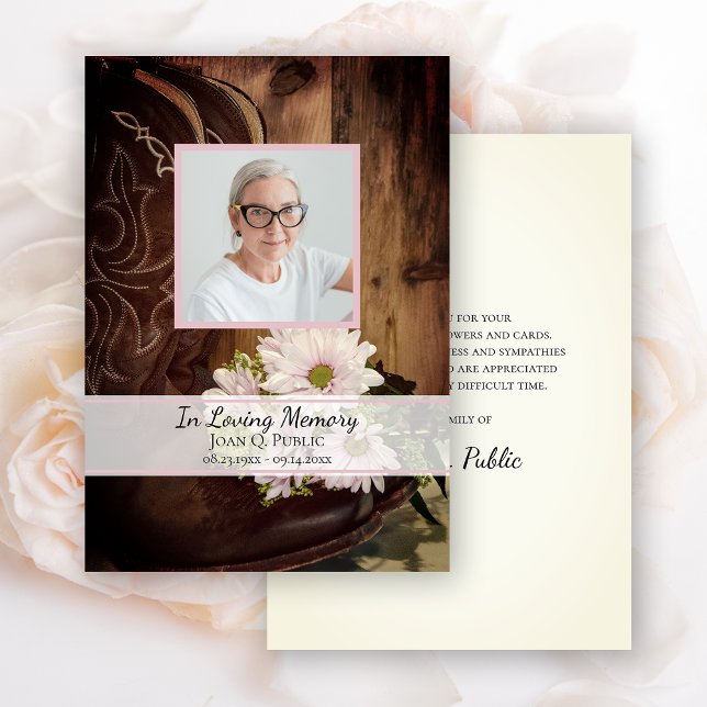 Pink Daisies Cowboy Boot Funeral Memorial Sympathy Thank You Card (Creator Uploaded)