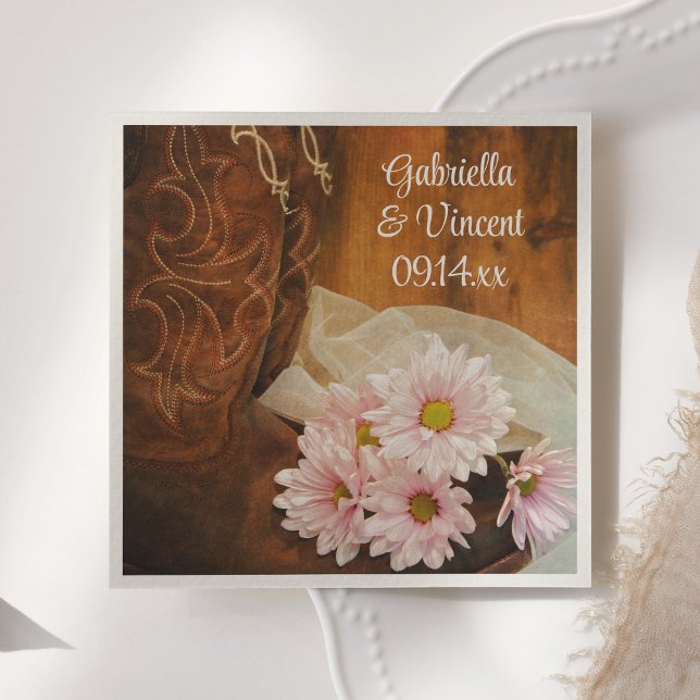 Pink Daisies Cowboy Boots Country Western Wedding Napkin (Creator Uploaded)