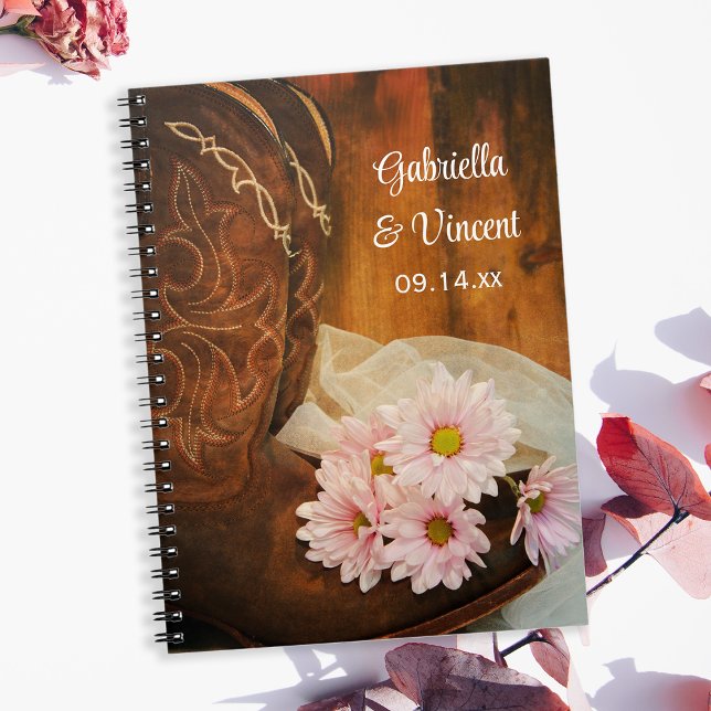 Pink Daisies Cowboy Boots Country Western Wedding Notebook (Creator Uploaded)