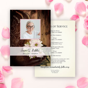 Pink Daisies Cowboy Boots Western Funeral Service Program