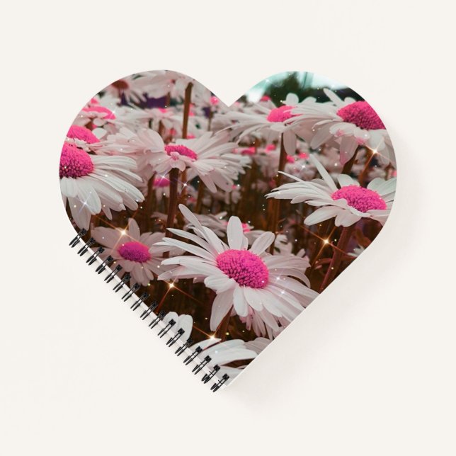Pink Daisies Heart-Shaped Notebook (Front)
