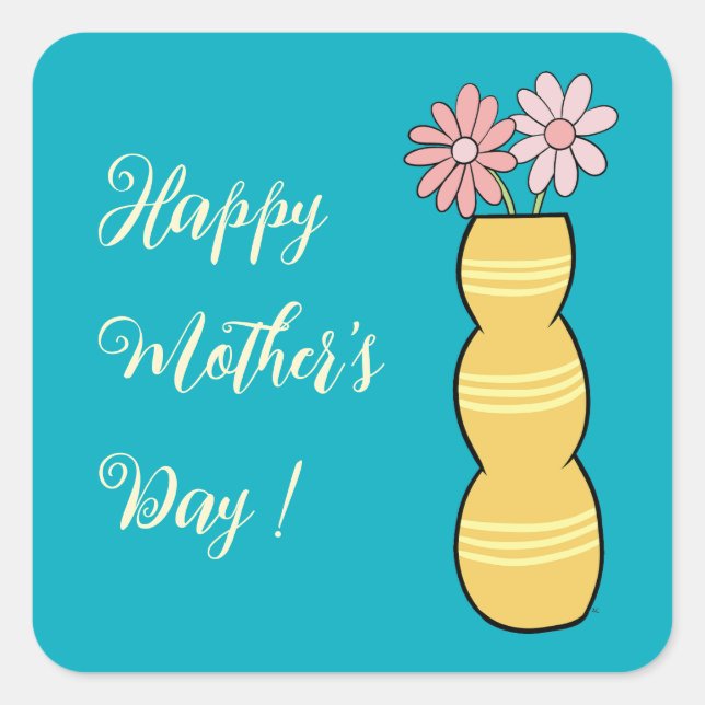 Pink Daisies in a Vase Mother's Day Sticker (Front)