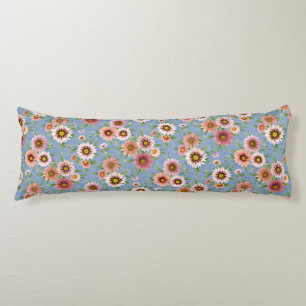 Pink Daisies Pretty Floral Pattern on Blue Body Cushion