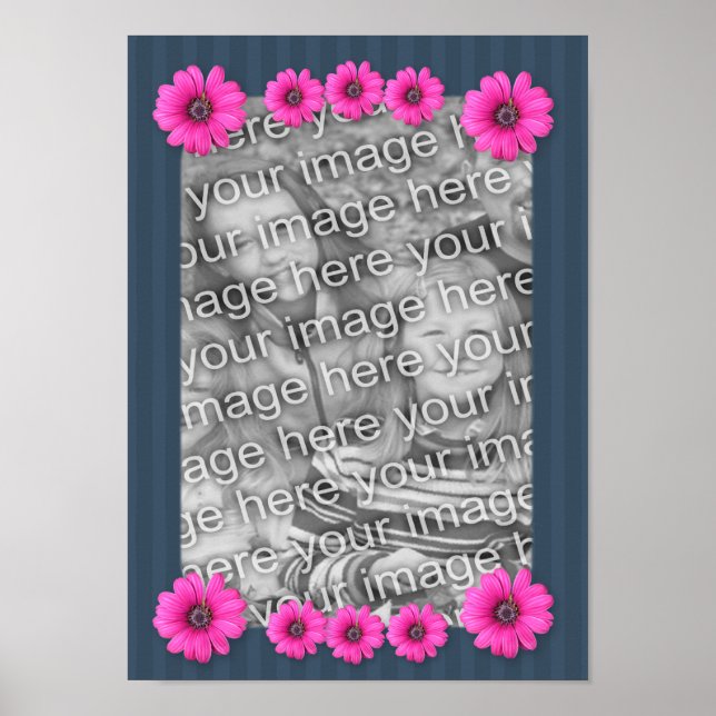 Pink Daisies Stripes Add Your Photo  Poster (Front)