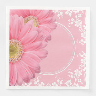 Pink Daisies & White Lace Party Wedding Reception Napkin