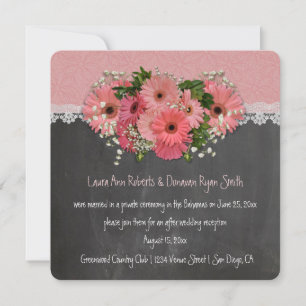 Pink Daisies Wreath Chalkboard Reception Only Invitation