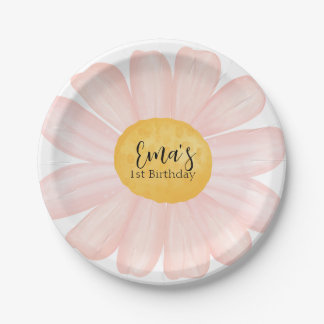 Pink Daisy 1st Birthday Party   Paper Plate