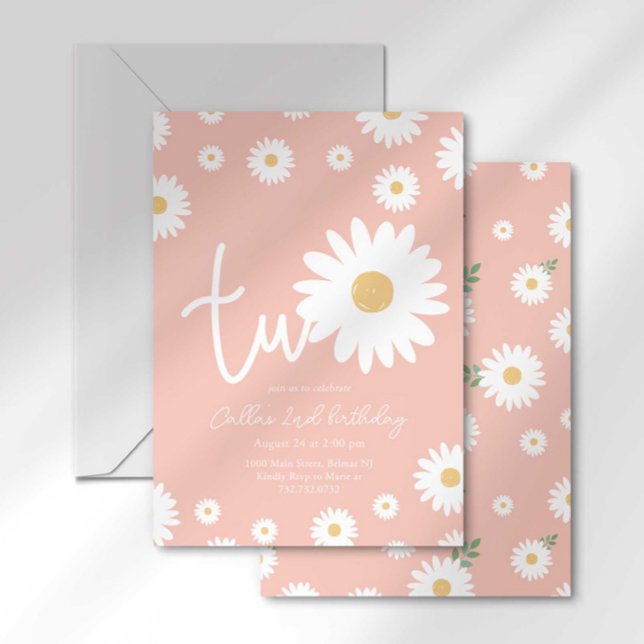 Pink Daisy 2nd Birthday Invitation (Creator Uploaded)