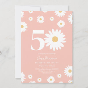 Pink Daisy 50th Birthday Invitation