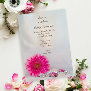 Pink Daisy and Buttons Quinceañera Party Invite