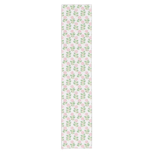 Pink Daisy and Holly Christmas Table Runner White