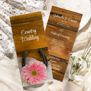 Pink Daisy and Horseshoe Country Western Wedding Program