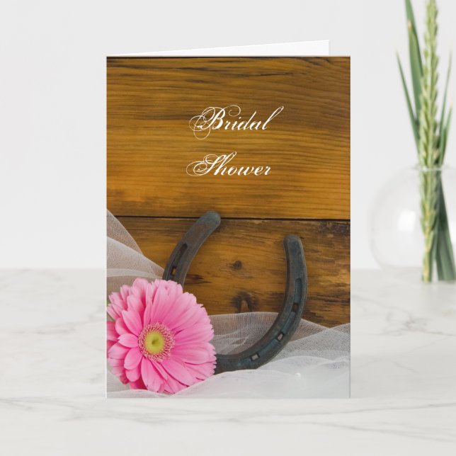 Pink Daisy and Horseshoe Western Bridal Shower Invitation (Front)