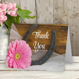 Pink Daisy and Horseshoe Western Wedding Thank You