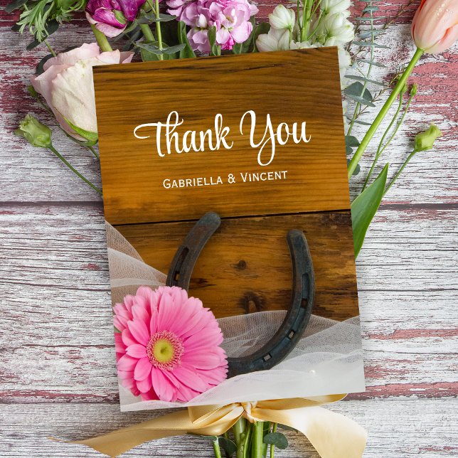 Pink Daisy and Horseshoe Western Wedding Thank You (Creator Uploaded)