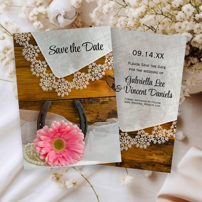 Pink Daisy and Lace Western Wedding Save the Date (Creator Uploaded)